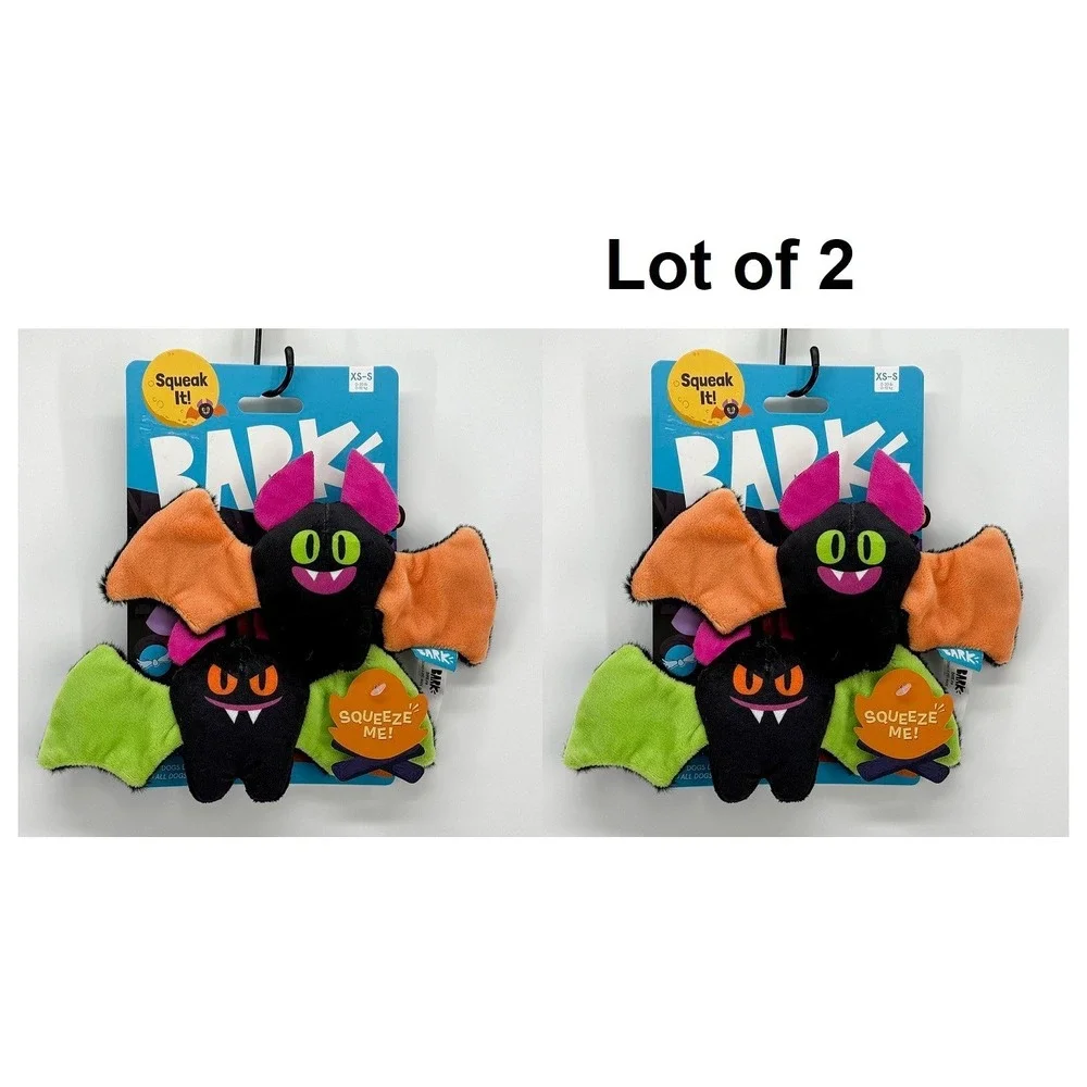 Lot of 2 Bark Screech and Squeak Bat Dog Toys 2pk Halloween Plush